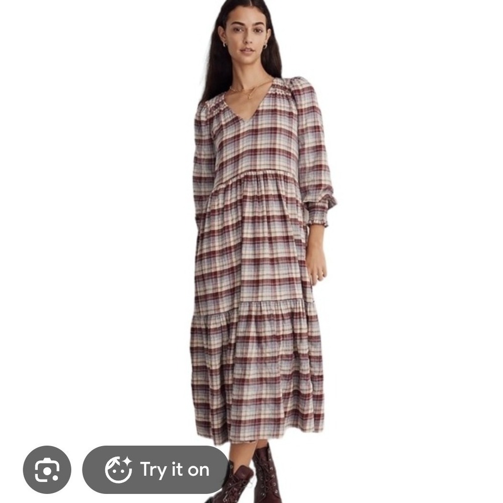 Madewell size XL plaid autumn fall puff long sleeve cottagecore maxi modest